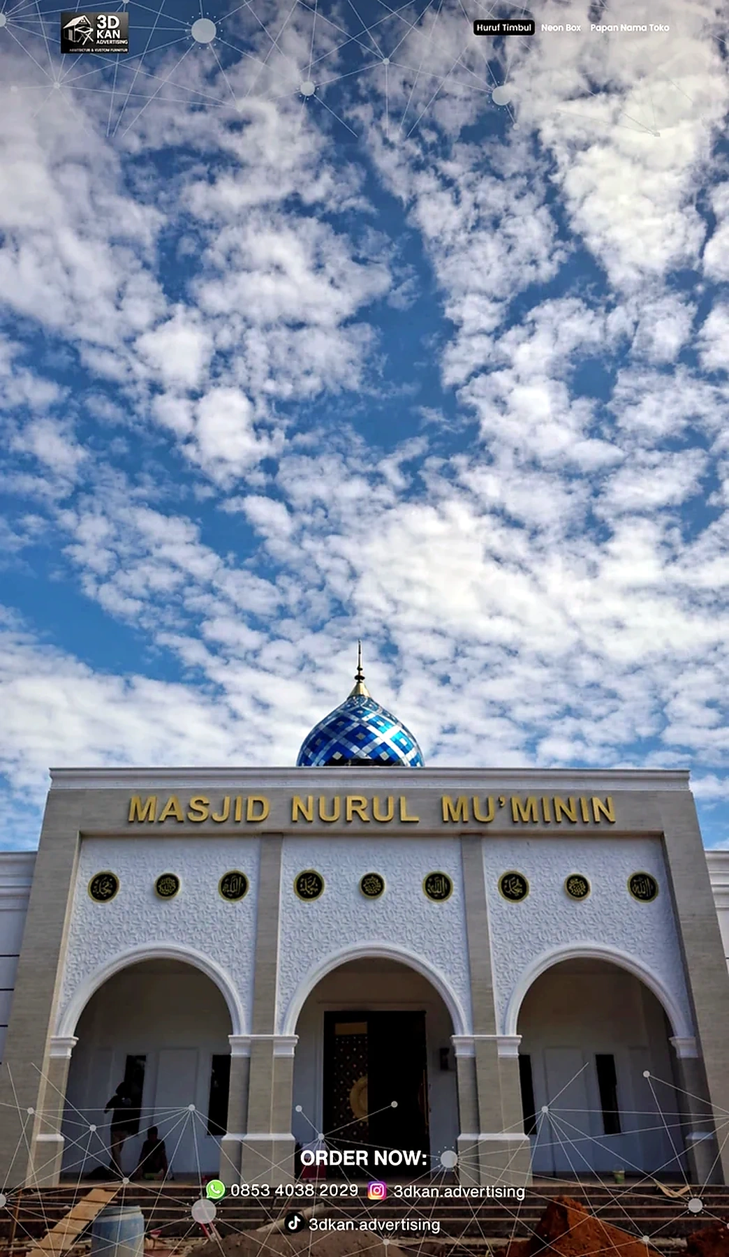Dokumentasi huruf timbul masjid oleh 3DKan Advertising